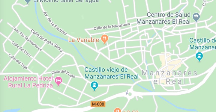 Mapa de la sierra de madrid del municipio de Manzanares el real donde se encuentra la residencia de la tercera edad