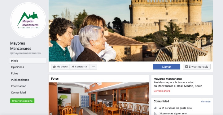 imagen de la pagina de facebook de la residencia de la tercera edad en Manzanares el Real